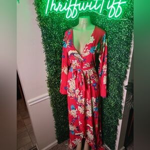 PrettyLittleThing Red Floral Maxi Dress